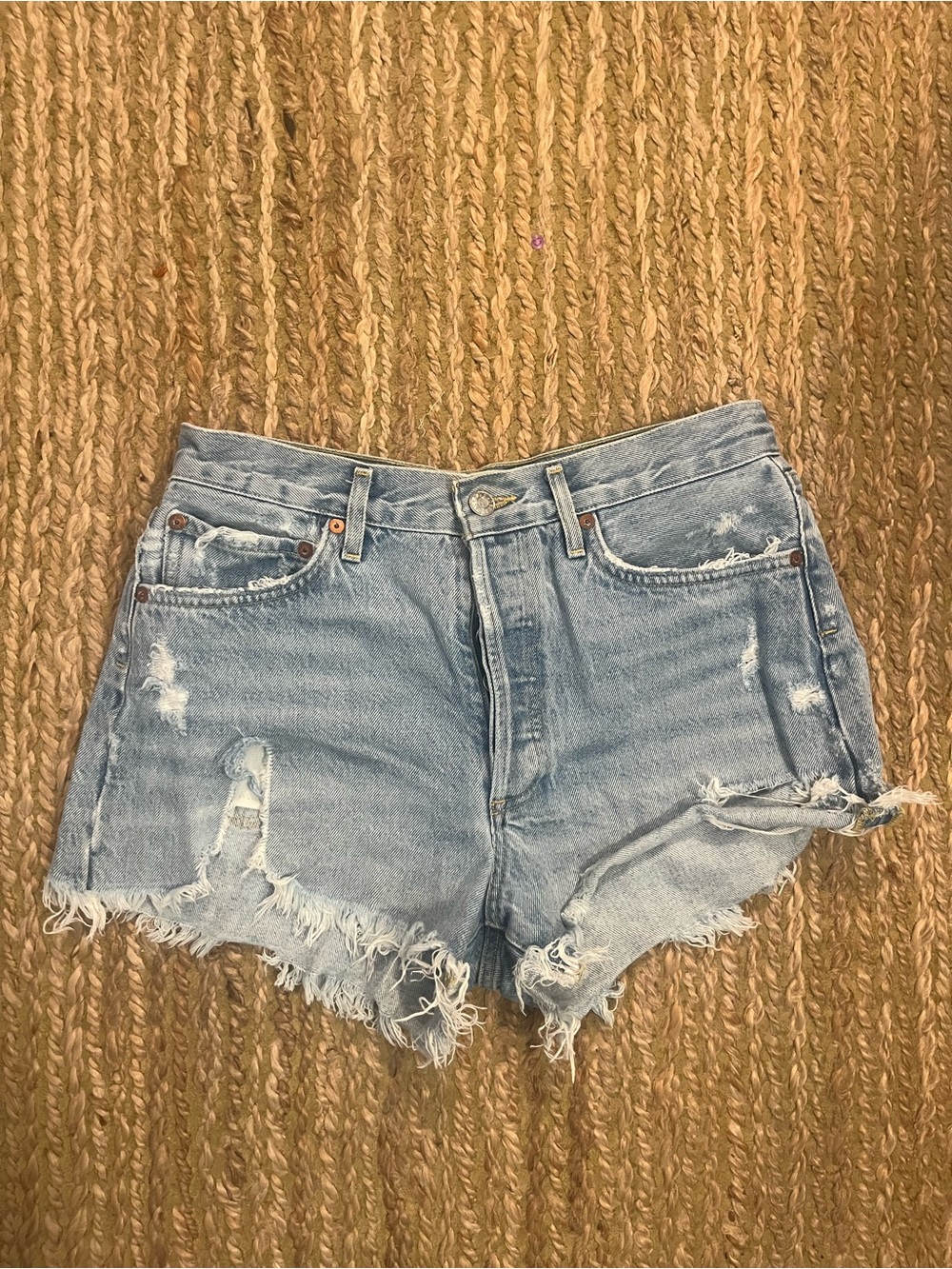 Agolde Light Wash Distressed Denim Cutoff Shorts